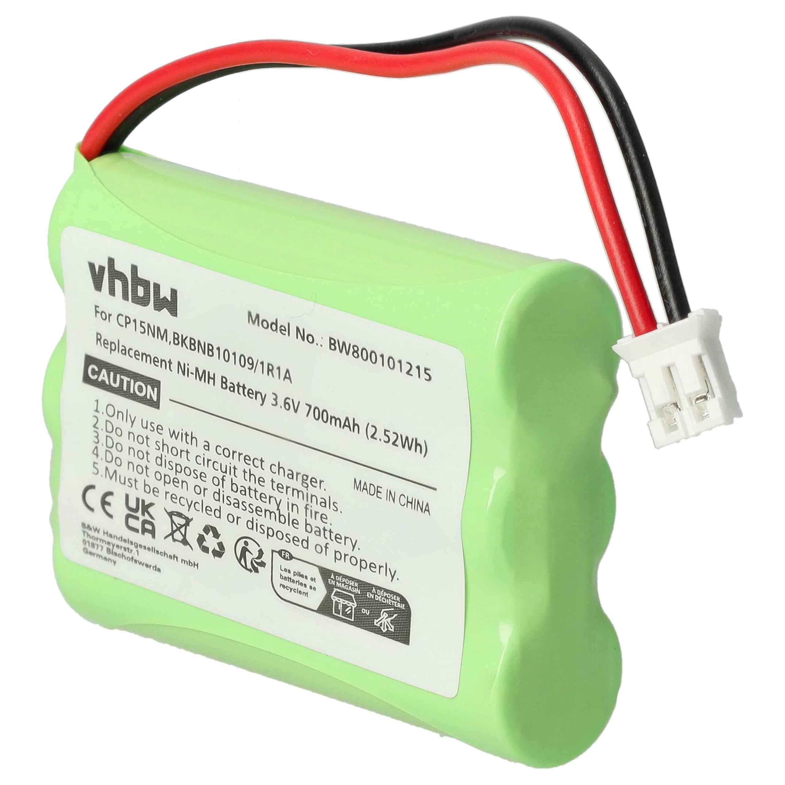 vhbw batteria compatibile con Motorola MBP853PU, MBP853CONNECTPU telefono fisso cordless (700mAh, 3,6V, NiMH)