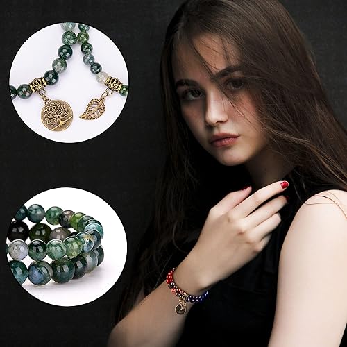 Miniatura 2 de Bivei Natural Semi Precious Gemstone beads bracelet for women - Tree of Life and Leaf Charm Energy Healing Reiki Crystal Stretch Bracelets