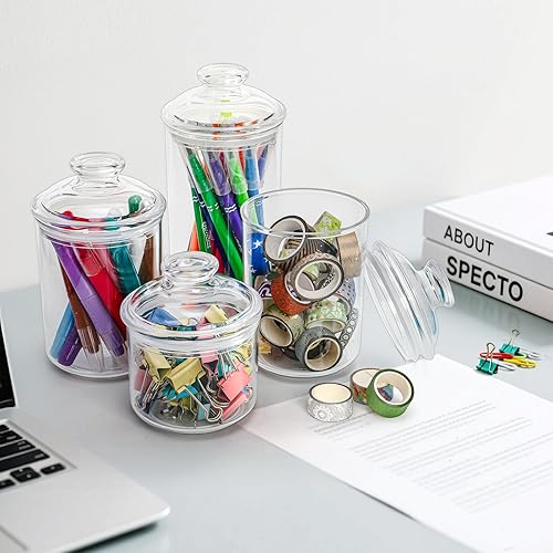 Miniatura 7 de DEAYOU Paquete de 4 tarros de plástico transparente para boticario, recipientes de almacenamiento de plástico con tapa hermética, soporte de bolas