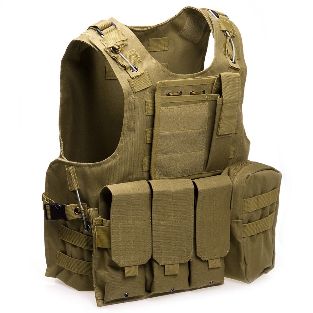 Chaleco táctico para caza al aire libre Molle Chaleco Multi-bolsillo Paintball de entrenamiento (Khaki)