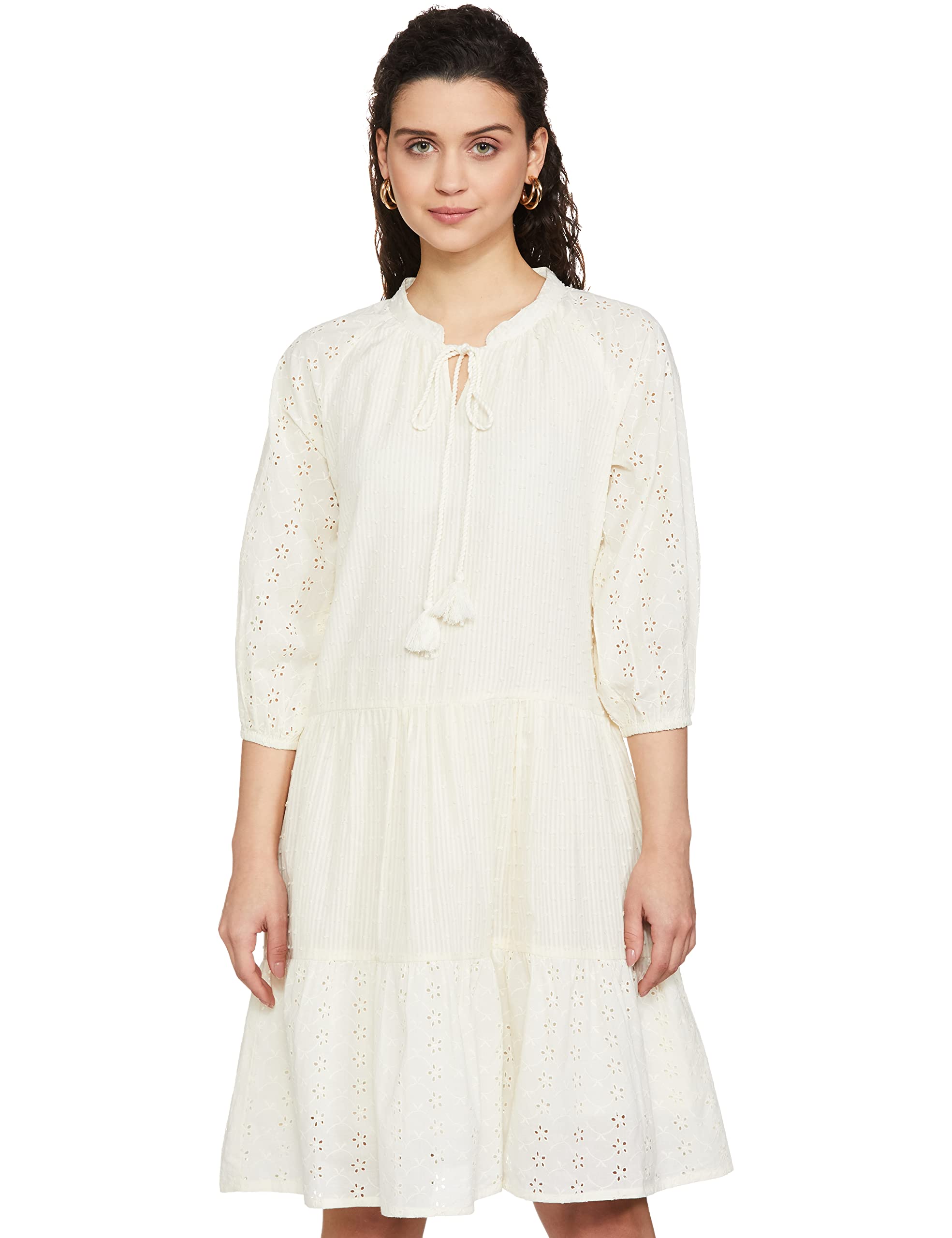 MaxWomen Schiffli Dobby Tiered Dress