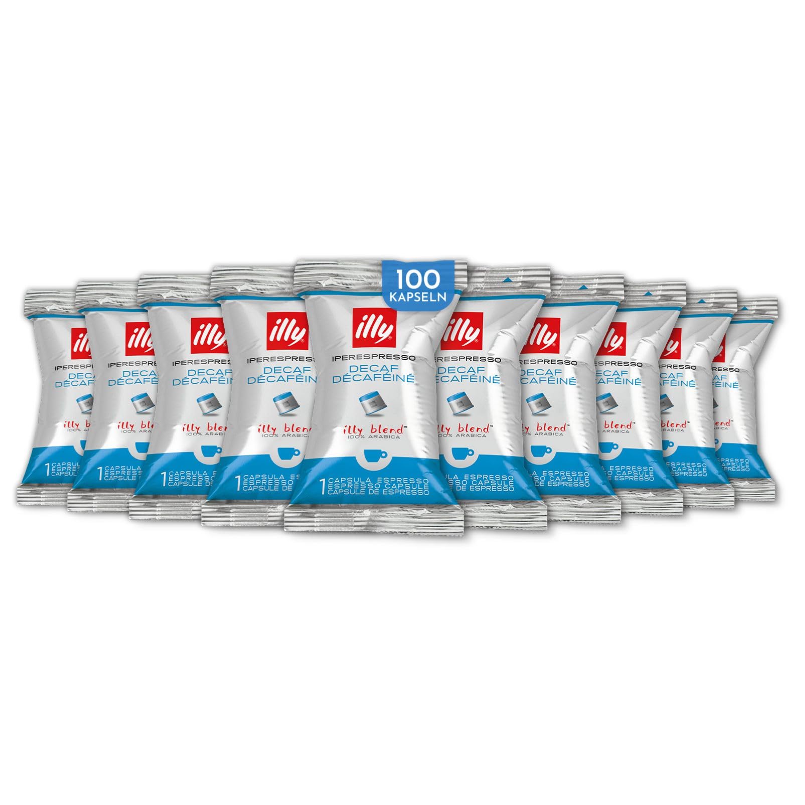 illy, Kaffee in Kapseln Iperespresso ENTKOFFEINIERT, 100 Kapseln Insgesamt | 100% Arabica mit Noten von Karamell, Schokolade und Geröstetem Brot, Harmonischer Geschmack, Koffeinfrei