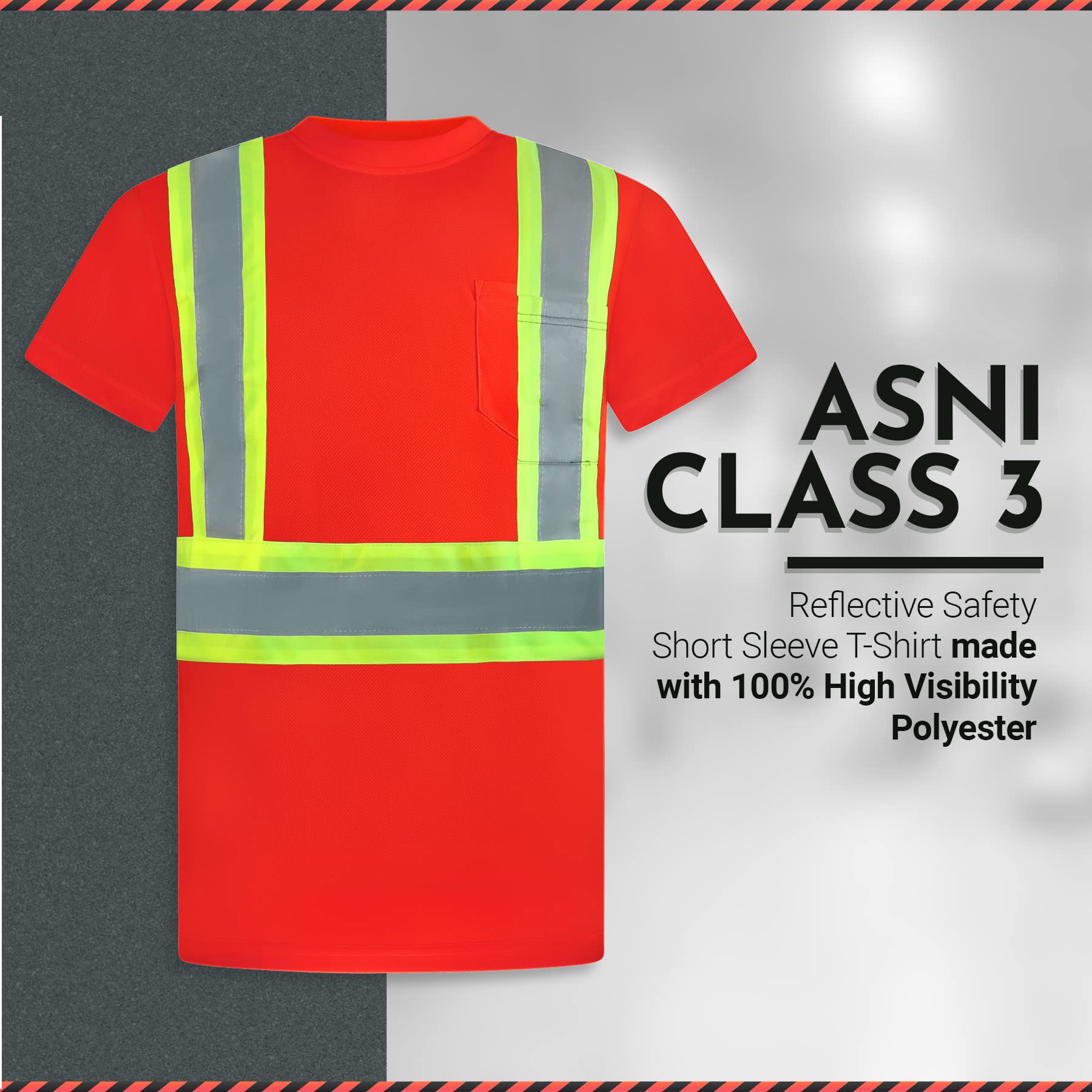 Hi Vis T Shirts for Men - ANSI Class 3 Short Sleeve High Visibility Shirts for Men, Safety Shirts with Pocket, Work Shirts for Men Construction Shirts