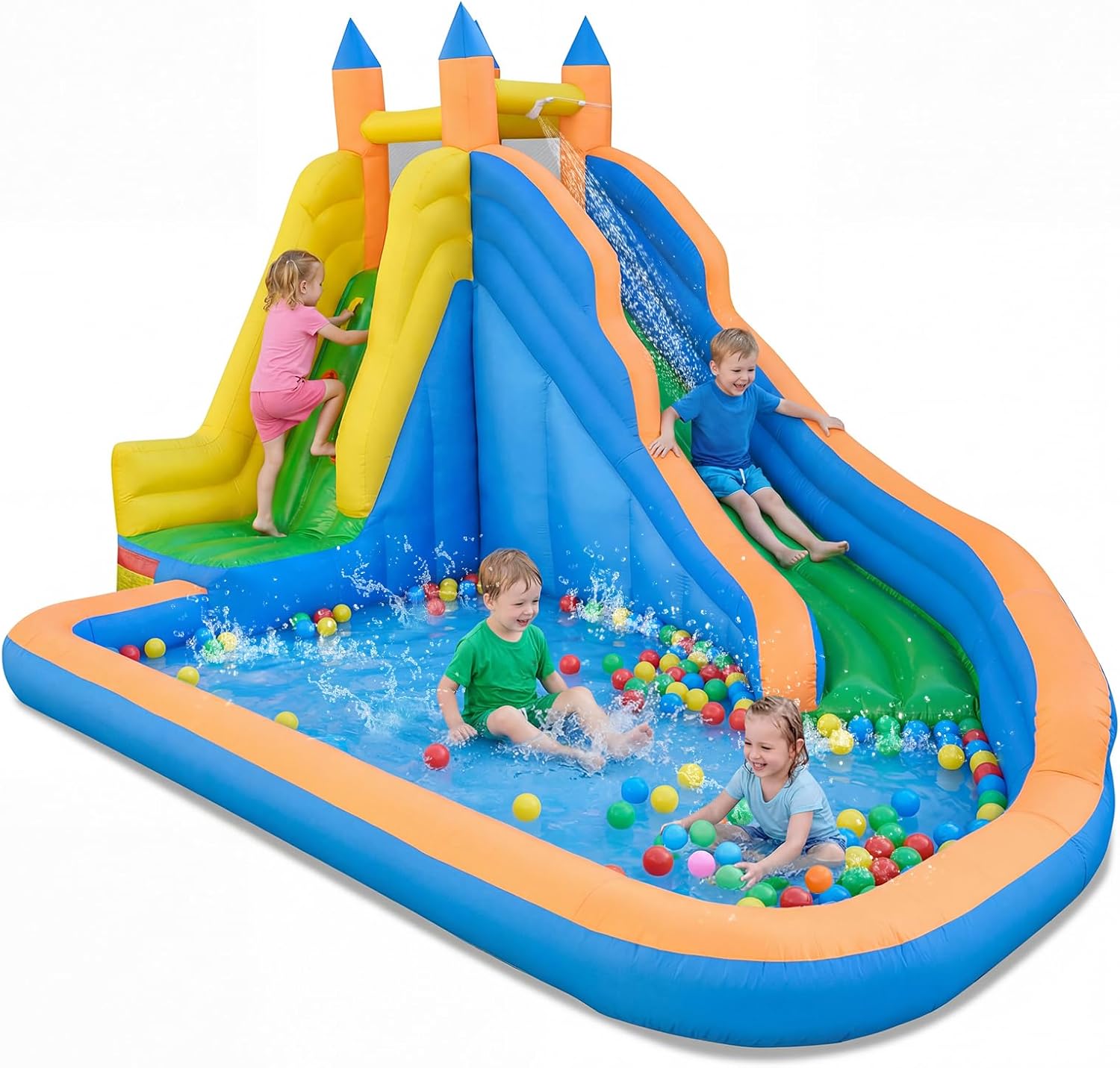 Costzon Inflatable Water Slide, Giant Bouncy Water Park Jump Castle Waterslide for Kids Backyard Outdoor Fun with Climbing Wall, Splash Pool, Blow up Water Slides Inflatables for Kids Party Gifts