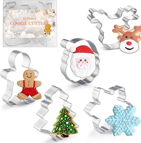 Cortadores de galletas de Navidad, 5 piezas de cortadores de galletas navideñas con forma de pan de jengibre, árbol de Navidad, copo de nieve, cara