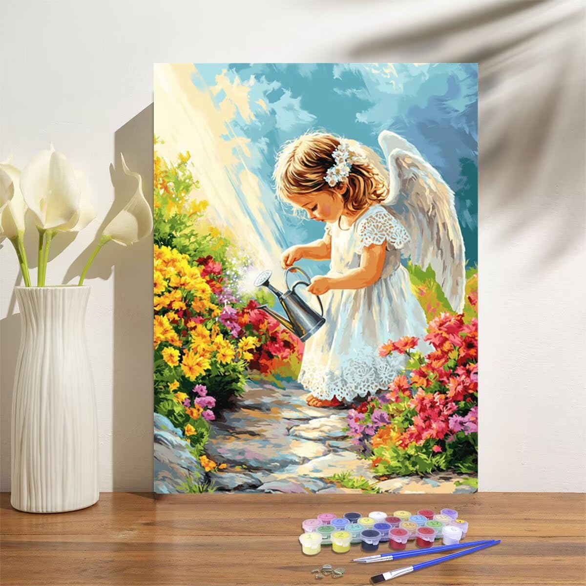 Dipingere con i Numeri per Adulti ragazza Paint by Numbers Kit Angelo Fai da te Hobby Creativi Adulti,Dipingi con i Numeri con Pennelli e Acrilico Pigmento,Decor della Parete di Casa 50x70cm M-1085