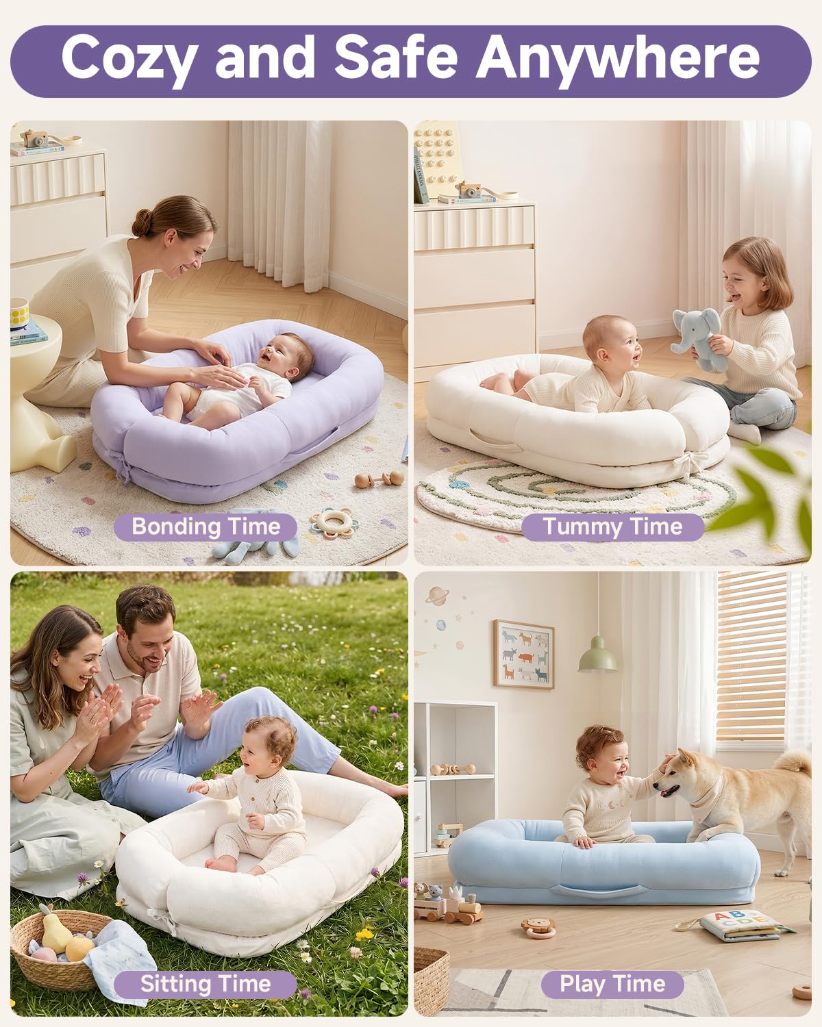 Infant Support Cushion, Thick Infant Cushion with Non-Slip Bottom, Soft & Breathable Baby Support Pad, Tummy Time Mat for Home, Newborn Essentials for Baby Girls & Boys, Purple