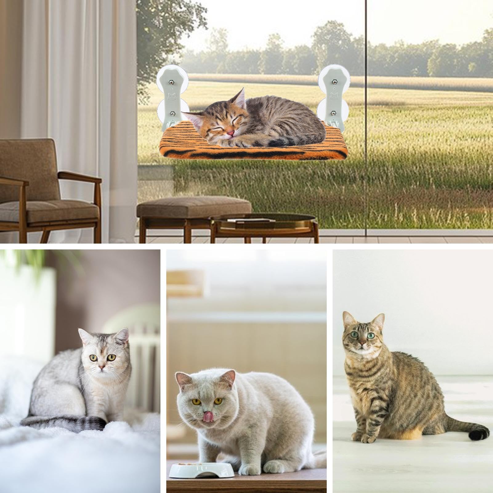 Perchoir De Fenêtre pour Chat Siège Pliable sans Cordon Doux Respirant | Couchette Avec Ventouses Puissantes Accroche Fenêtre Destiné Aux Animaux De Toutes Tailles En Intérieur Sur