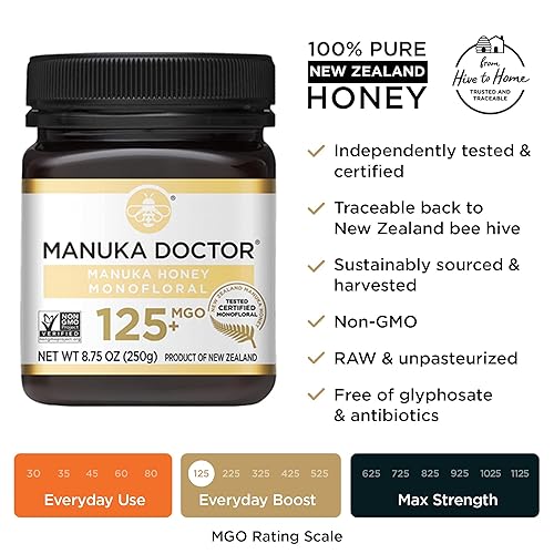 Miniatura 5 de MANUKA DOCTOR - MGO 30+ SQUEEZY y MGO 125+ Manuka Honey Monofloral, 100% pura miel de Nueva Zelanda. Certificado. Garantizado. Crudo. Sin OMG