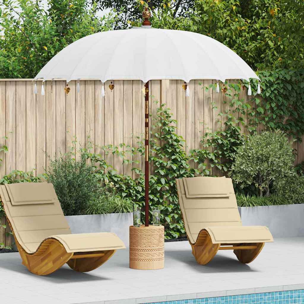 vidaXL Baliński Parasol z Bazą Kremowy 215 x 215 x 260 cm, Ogród i taras, okrągły parasol balijski, cień na zewnątrz, ręcznie robiona osłona, bambusowa nóżka