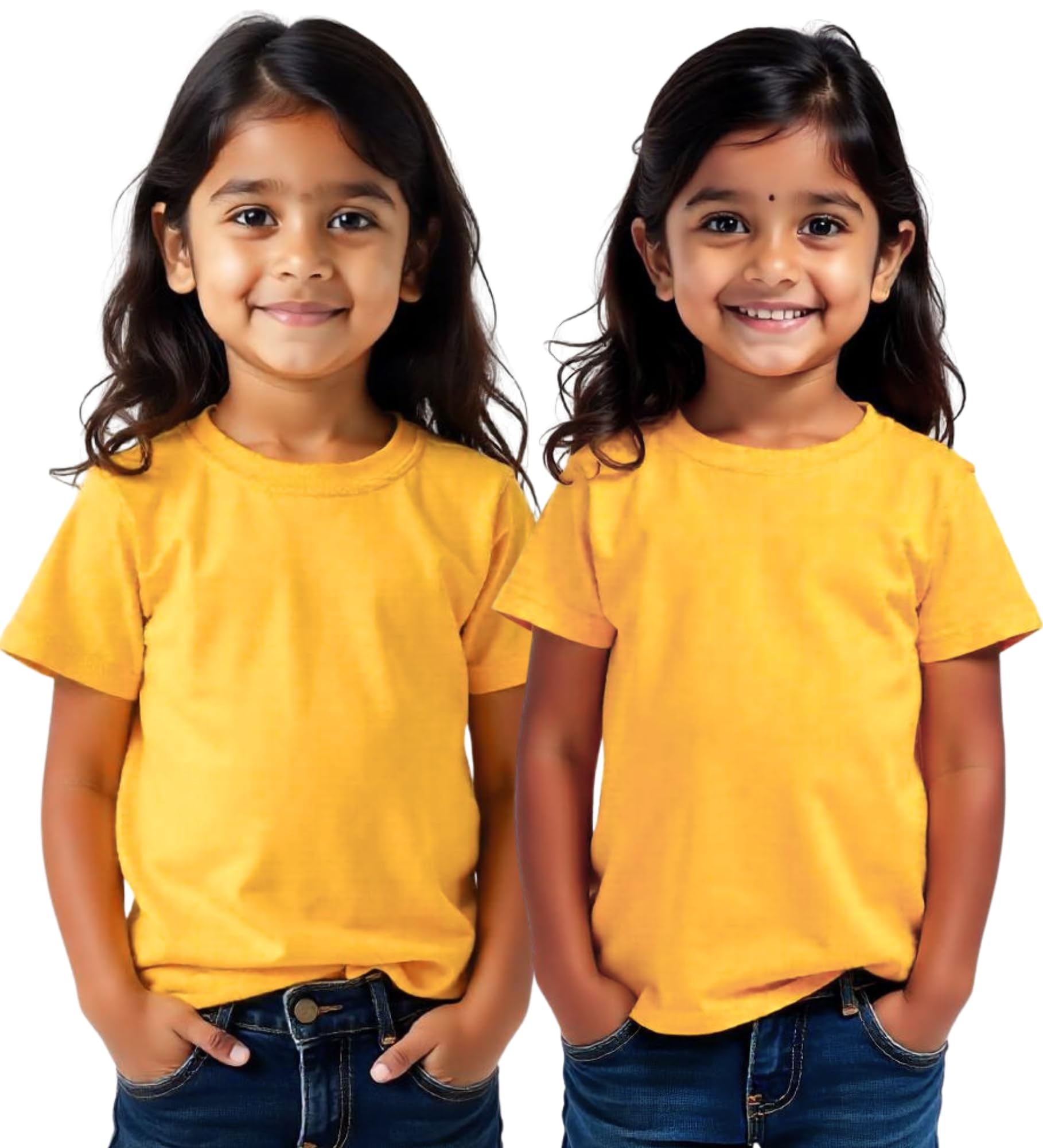 Hangout Hub Girl's Solid Tshirt | Plain T-Shirt | Cotton | Regular Fit Tees | (Yellow Yellow; Girl-5-6 Y) | Round Neck |