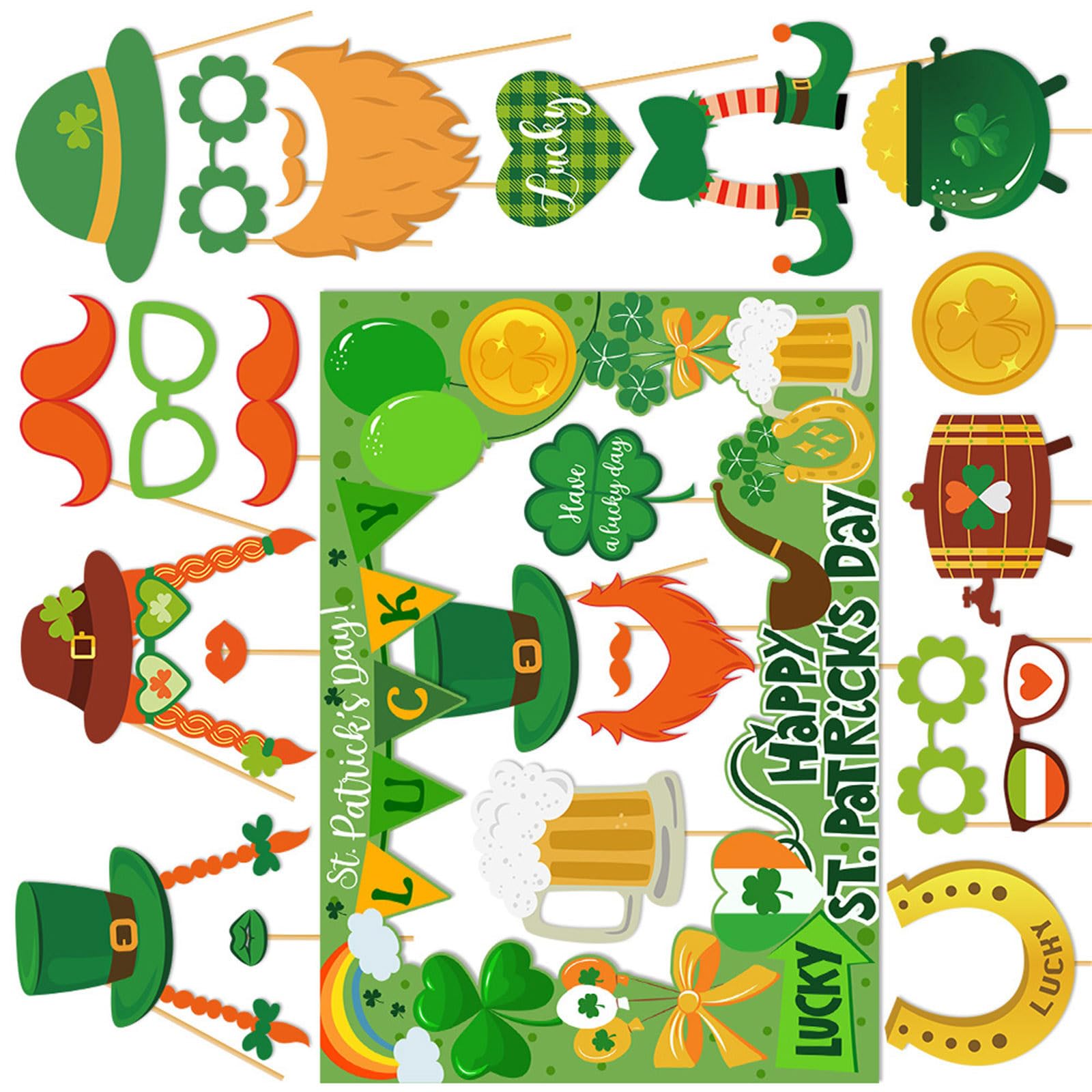 Kalttoy Practical Paper Party Supplies Patricks Day Themed Props Multiple Shapes Indoor Outdoor Use Funny Frames， Patricks Day Event with Assorted Shape Easy Storage Small