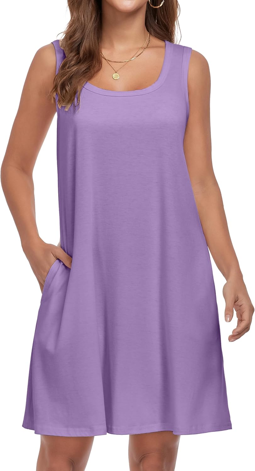 elescat Sundresses for Women Casual Loose Summer Dresses Sleeveless U Neck Tank Dress with Pockets - Image 3