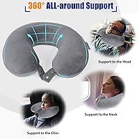 Vista 3 de SAIREIDER Almohadas de viaje para dormir en avión 100% espuma viscoelástica pura para el cuello Almohada para el cuello de avión Funda lavable (Gris)