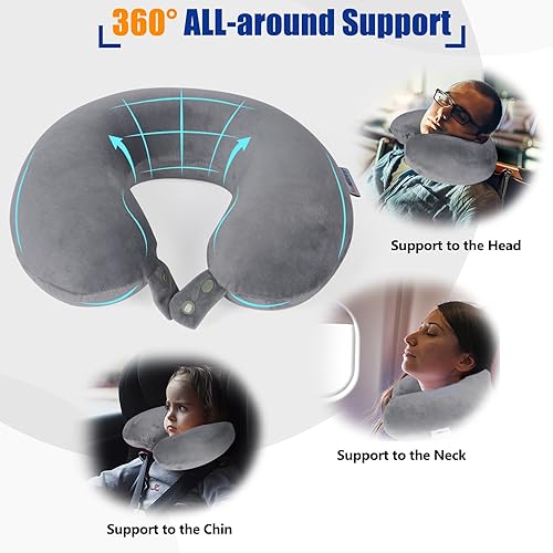 Miniatura 3 de SAIREIDER Almohada de avión, almohada de cuello 100 % espuma viscoelástica para aviones, descanso de vuelos, mejor almohada de apoyo ajustable para