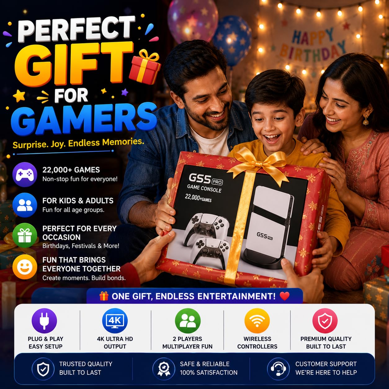 Playmigo GS5 Pro 4K Retro Gaming Console Stick, 22,000+ Built-in Classic Games, 23 Emulators, Plug and Play, with Dual Wireless Controllers, for Kids and Adults 4