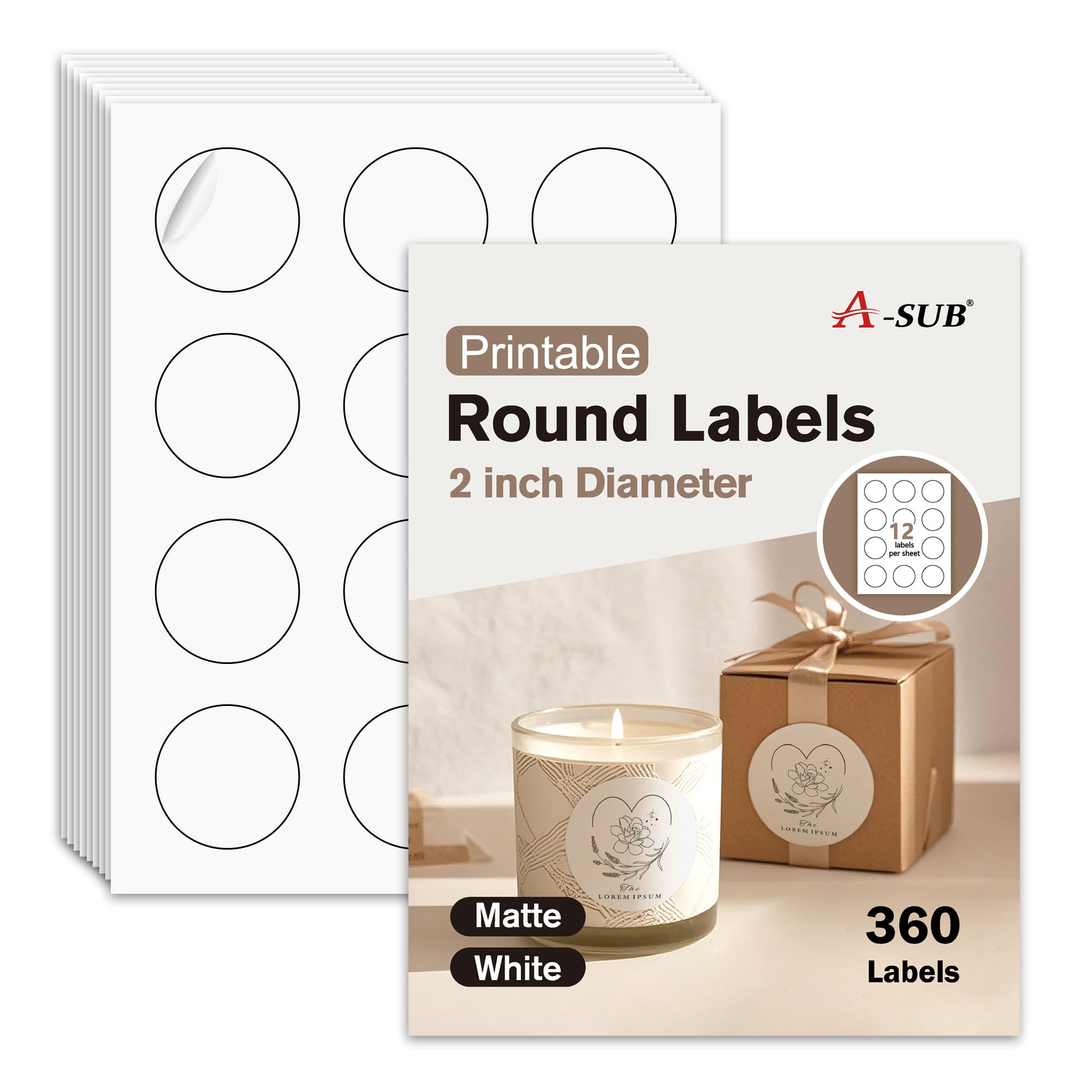 Photo 1 of A-SUB 2" Round Printer Labels, 360 Pcs