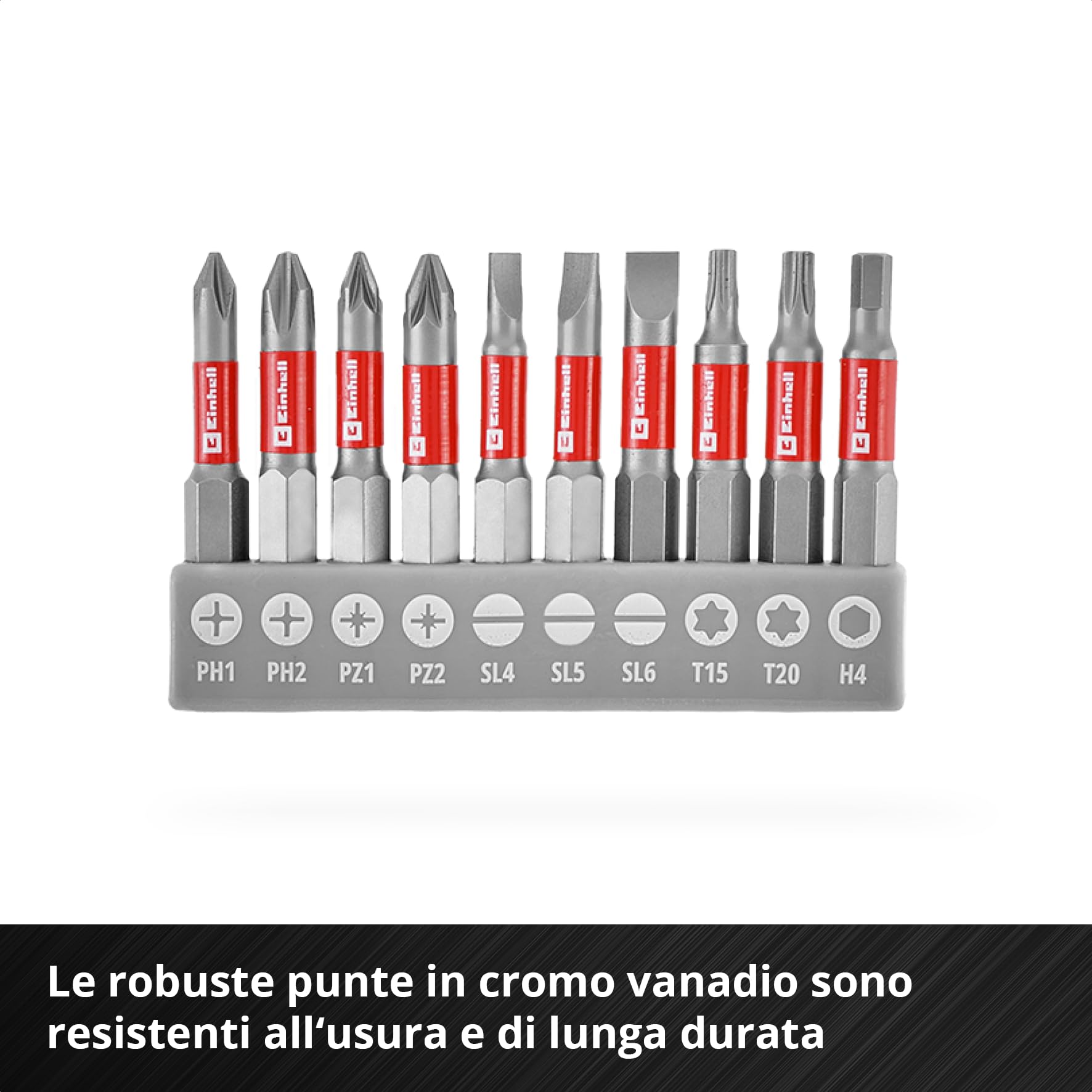 Originale Einhell Set inserti con albero flessibile 11 pz (300 mm, magnete, cromo vanadio, 50 mm, codolo E 6.3, spazi stretti)