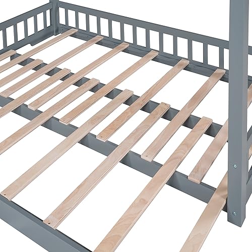 Miniatura 7 de Merax Sofá cama Montessori de madera individual a King con suelo nido, sofá cama extensible para niños y niñas, no necesita somier, gris