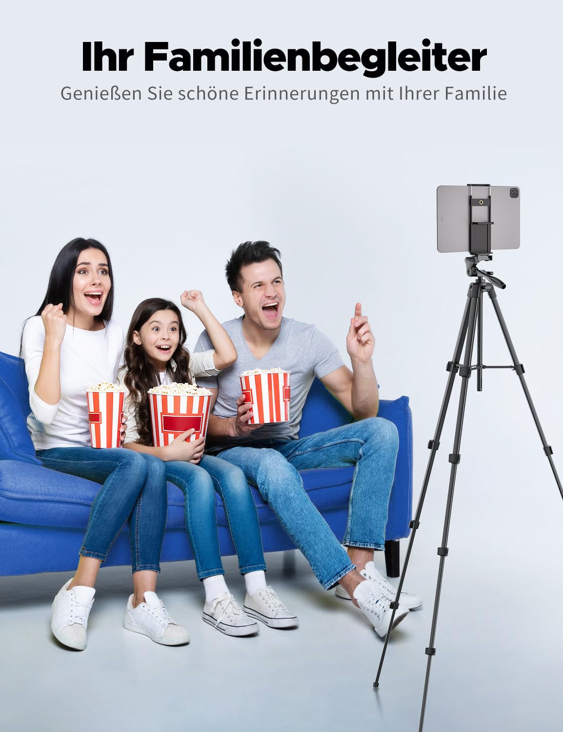 Handy Stativ, Lusweimi 153 cm Stativ für iPad und iPhone mit drahtloser Fernbedienung, Kamera Stativ für Smartphone mit 2 in 1 Stativhalterung für Handy/Tablet 11"/Webcam/Gopro/Kamera, Mit Tragetasche