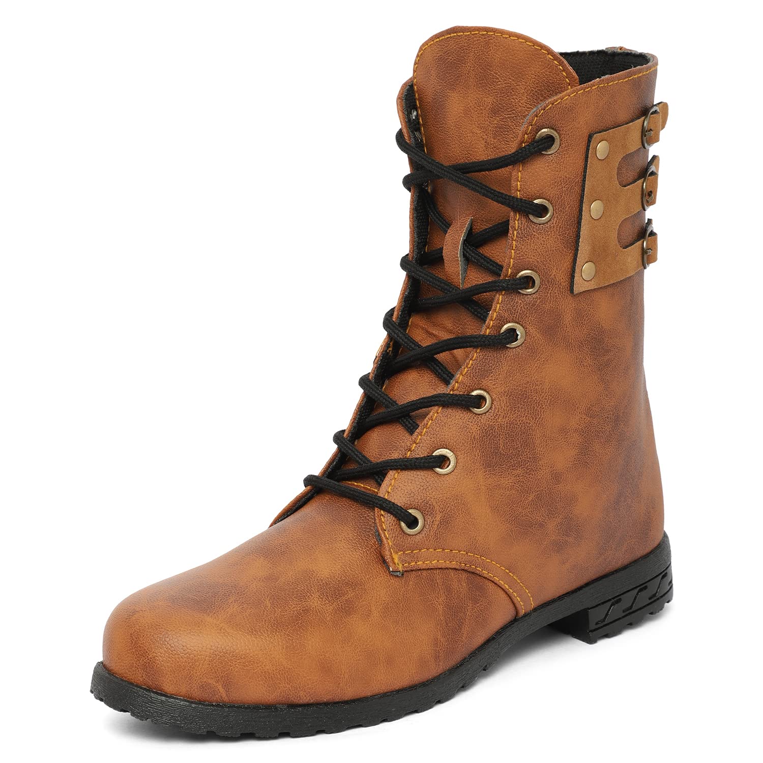 Fiia Women Fashion Stylish Flat Heel Boots Synthetic Leather Casual Wear For Outdoor Mid Calf Tan UK-7 (B0BKYDMB3B) Amazon Price History, Amazon Price Tracker