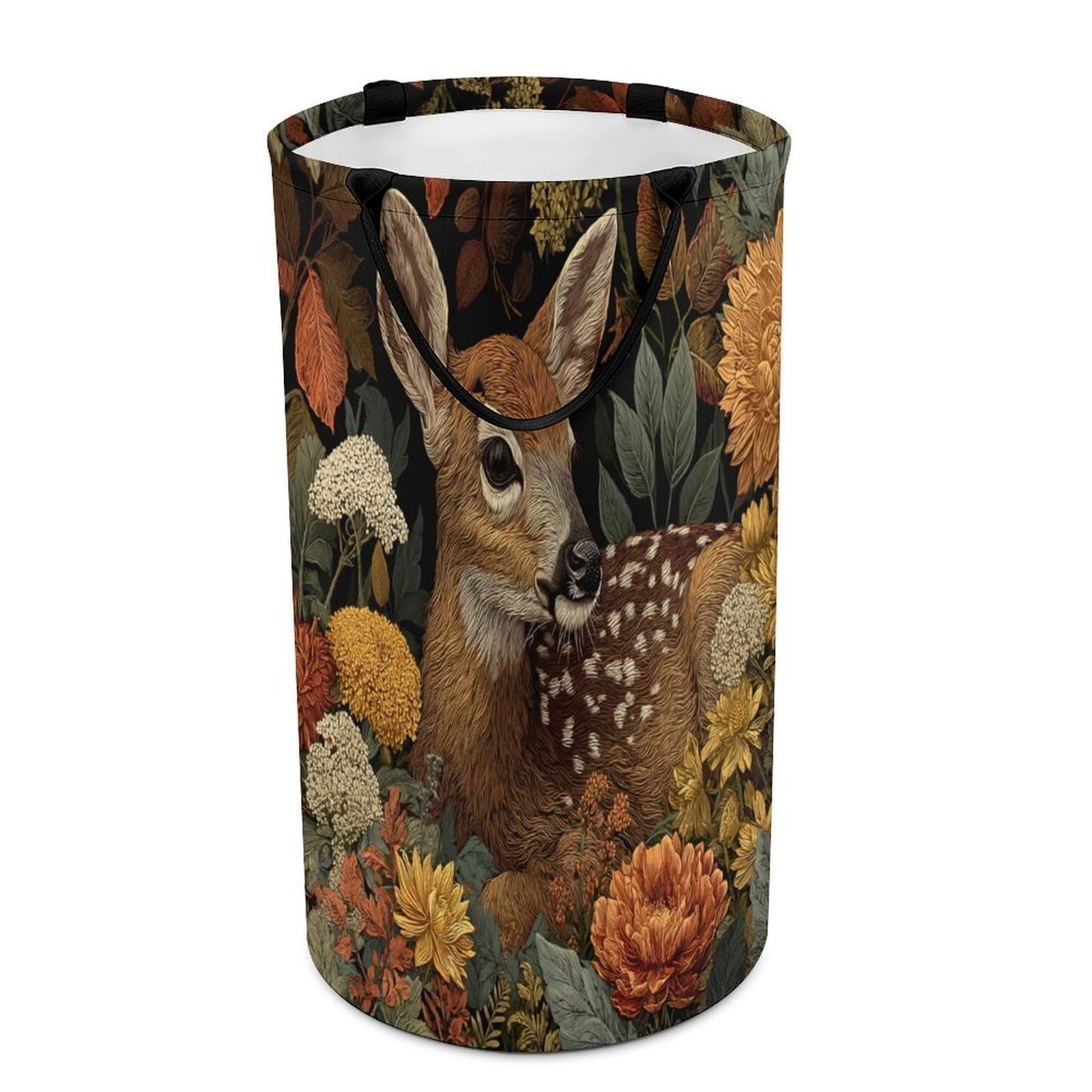 LUYYSKY Beautiful Retro Cute Deer Collapsible Dirty Clothes Basket, Mid Century Antique William Morris Botanical Floral Animal Elk Portable Clothes Storage Basket