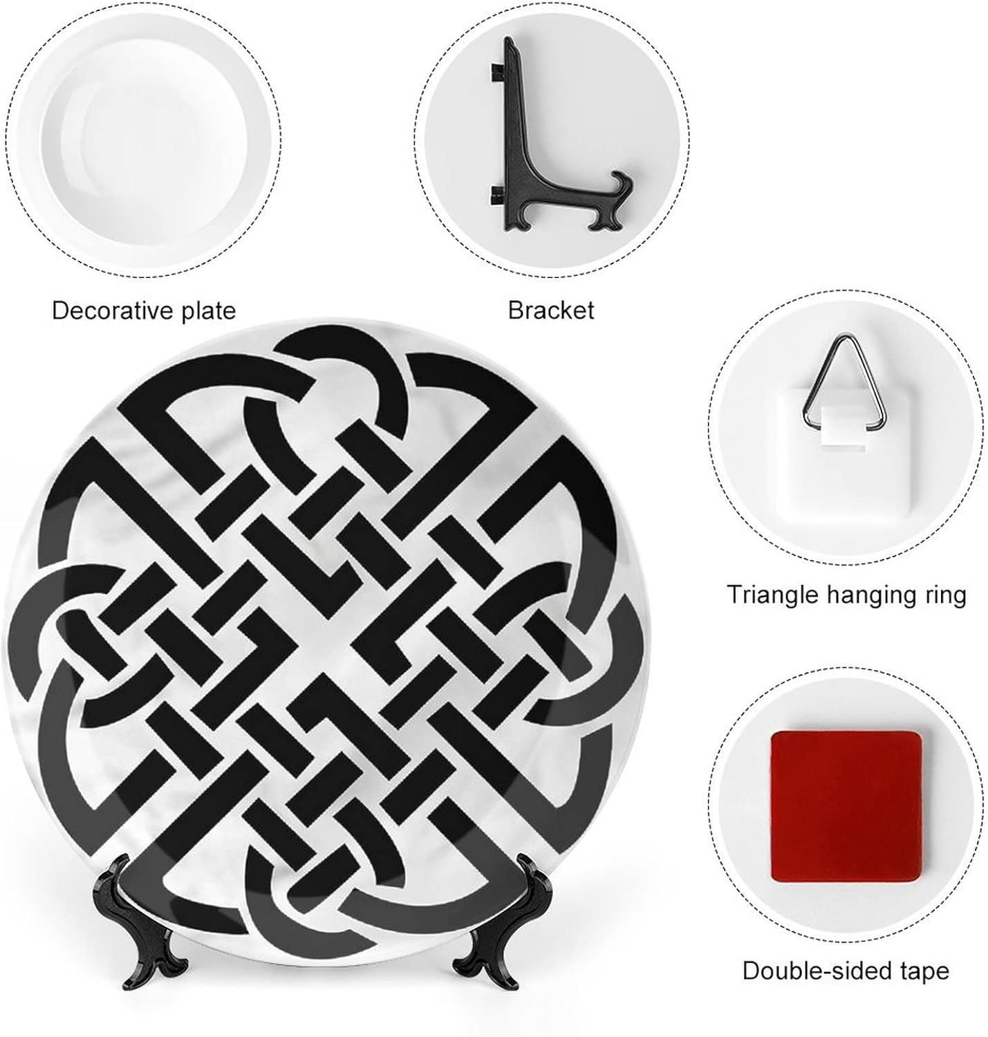 XISUNYA 6 Inch Decorative Plate, Celtic Round Porcelain,Ancient Scottish Design Knot Print Ceramic Wall Hanging Decor Accessory for Dining Table Tabletop Home Decor
