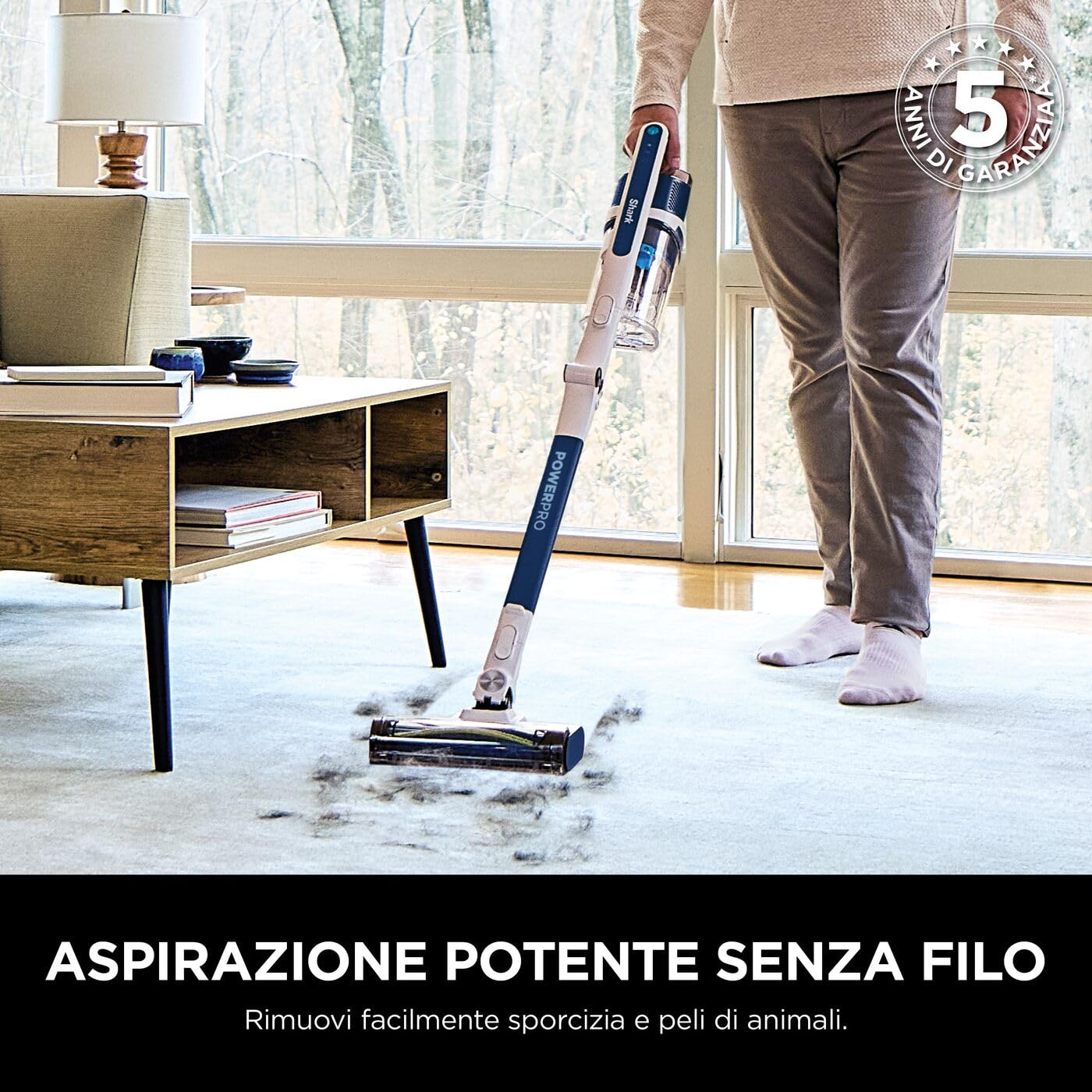 Shark PowerPro Aspirapolvere Senza Filo, FloorDetect, Antigroviglio, Anti-Allergen Complete Seal, Leggero, Flessibile, Aspirabriciole, Autonomia 50 minuti, Contenitore XL, Blu Metallizzato IZ380EU