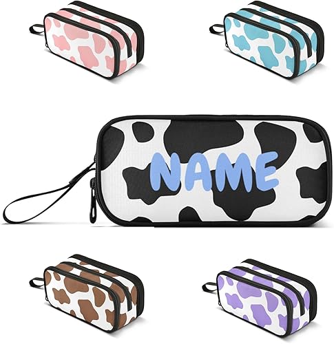 Estuche de lápices de gran capacidad con estampado de vaca, estuche para lápices de oficina, escuela, bolsa de almacenamiento grande para
