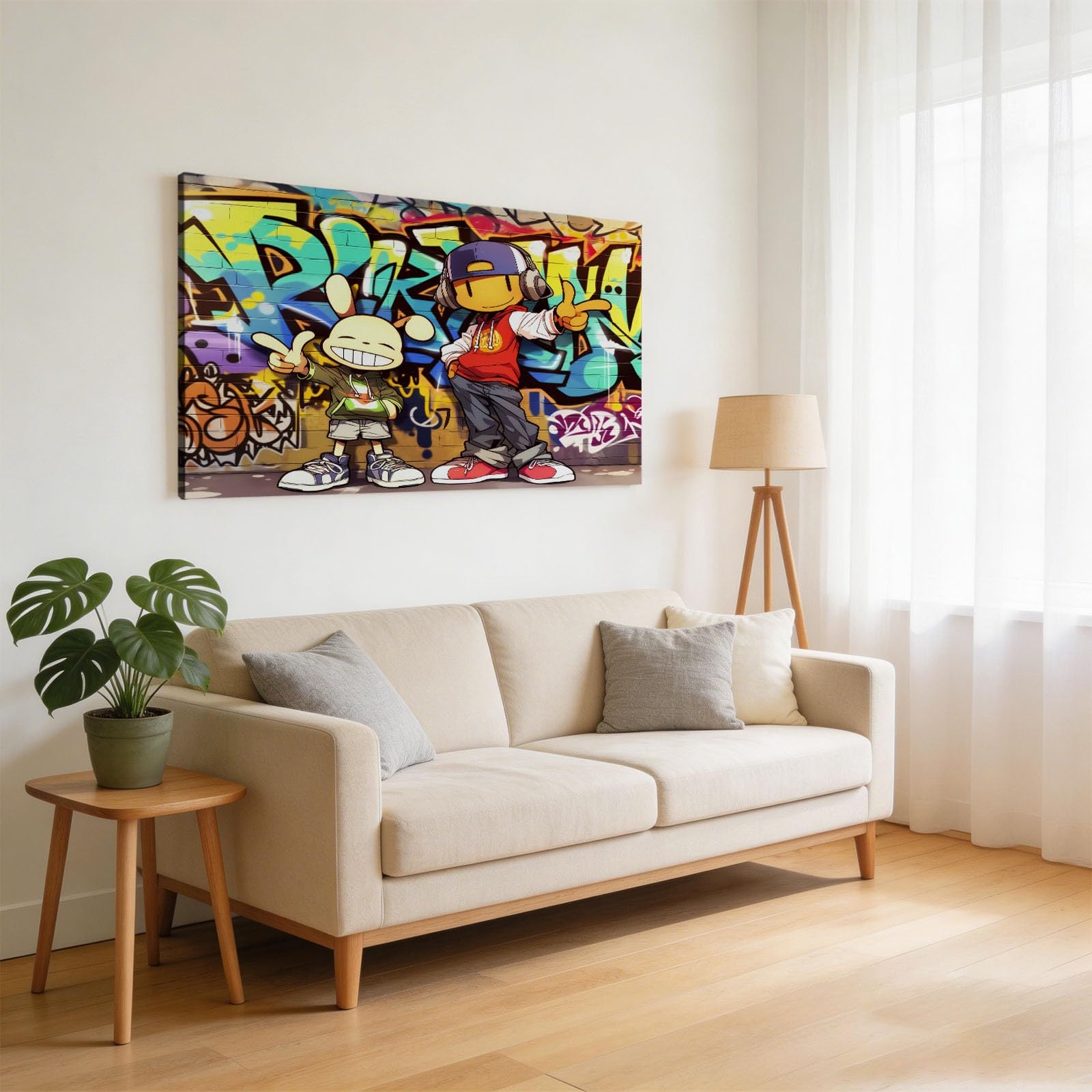 Graffiti Mural de pared para salón, 140 x 70 cm, dibujos animados, abstractos, videojuegos, lienzo, decoración de pared, estético, dormitorio, baño, oficina, comedor, pasillo, cocina, habitación