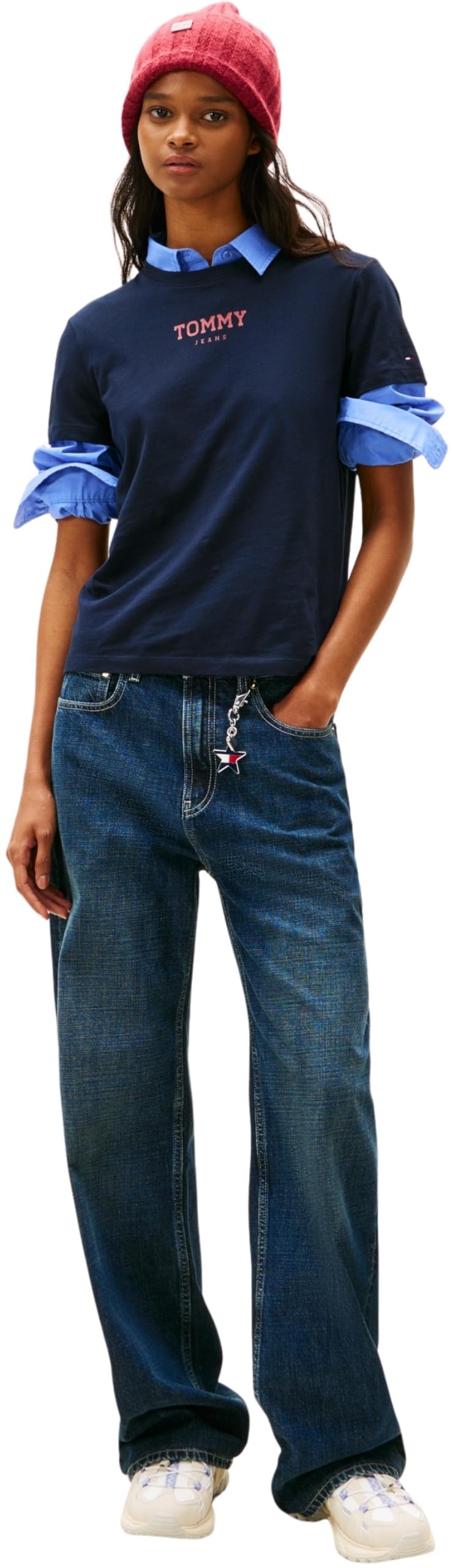 Tommy Jeans Camiseta de Manga Corta Mujer Essential con Cuello Redondo, Azul (Dark Night Navy), M