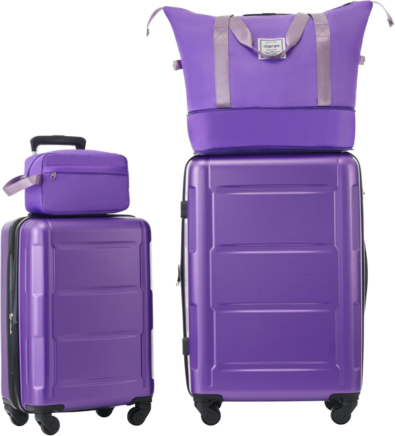 (Incomplete)Merax Luggage Sets 2 Piece Suitcase Set, Hardshell 20 IN & 28 IN Suitcase Set with Duffel Bag, Travel Suitcases with Spinner Wheels and TSA Lock(Purple)