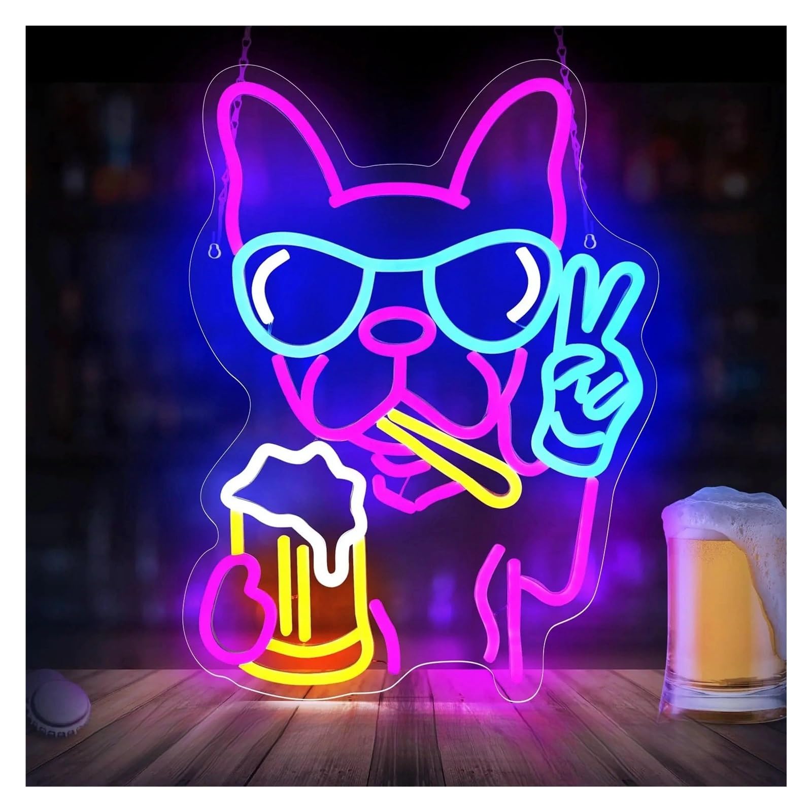 SHOUXI Sign Lamp Dog Neon Signs USB Powered Adjustable Brightness Beer Neon Lights, Wall Hanging Decor Business Neon Lights 30cmx40cm