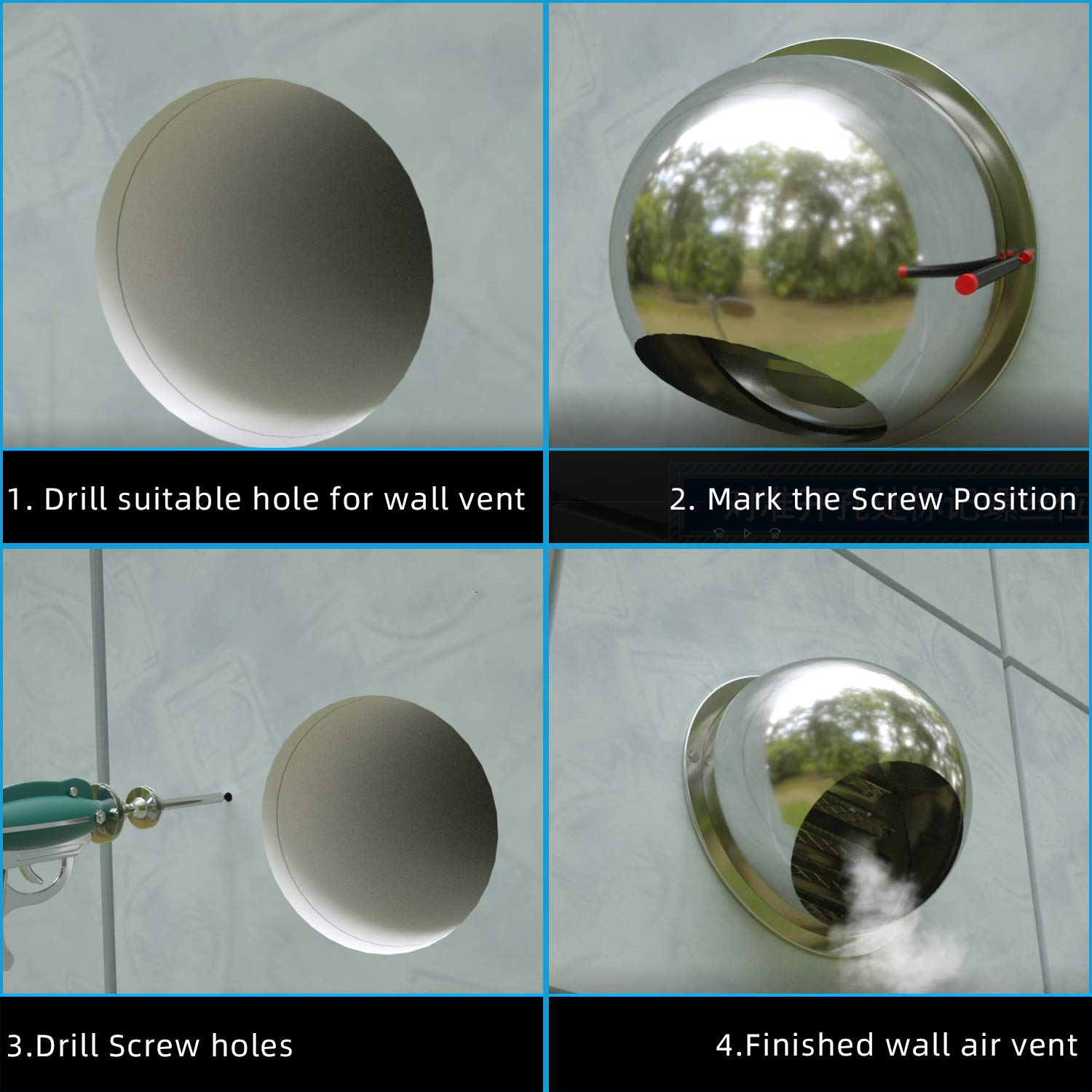 Weiworld 304 Stainless Steel Round Exhaust Grille Louvered Vent with