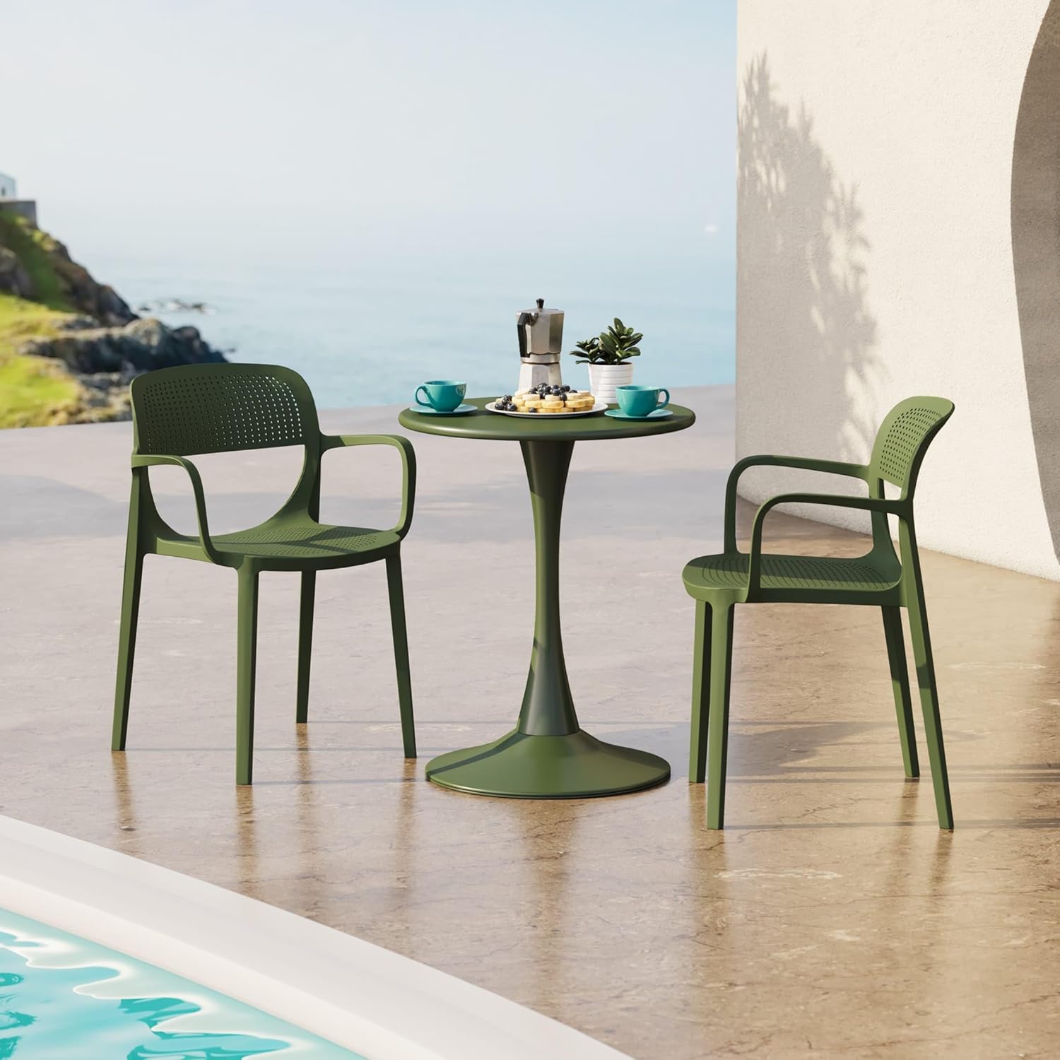 WestinTrends Playa Outdoor Stackable Plastic Resin Patio Dining Armchair (Set of 2), Olive Green
