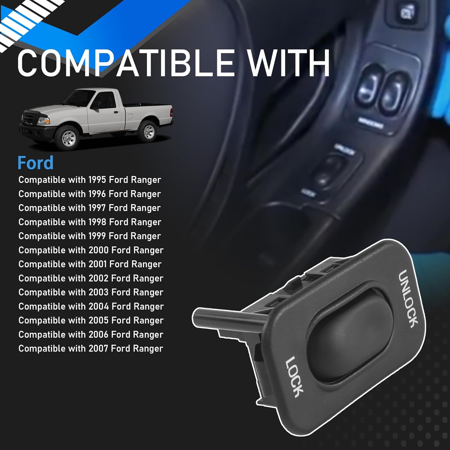 SW7080 Front Driver Side Power Door Lock/Unlock Switch Compatible with 1995-2006 Ford Ranger Replaces PDS133 1S9038 F57Z14028AAA ZZM066210