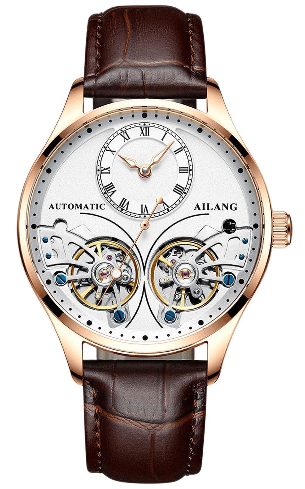 TEINTOP Herren Automatik Uhren Skelett Ailang Serie Lederband Männer Armbanduhr