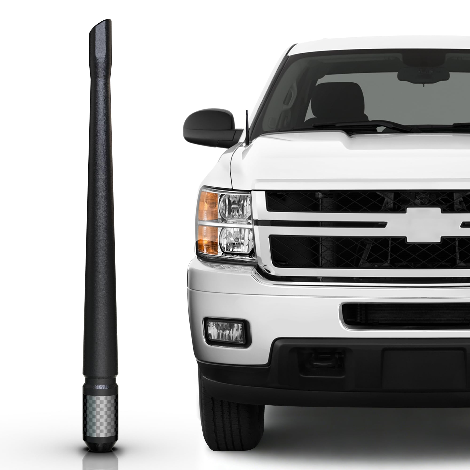 TEKK Carbon Fiber Short Antenna Compatible with Chevy Silverado 1500 2007-2026/7.9 Inches Premium Flexible Rubber/Designed for Enhance FM/AM Radio