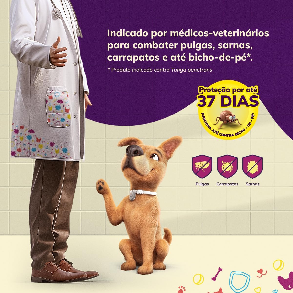 Defenza® 45mg - Antipulgas, Bicho-de-Pé, Carrapatos e Sarnas - Cães de 2 a 4,5kg - 1 Comp. Mastigável - MSD Saúde Animal