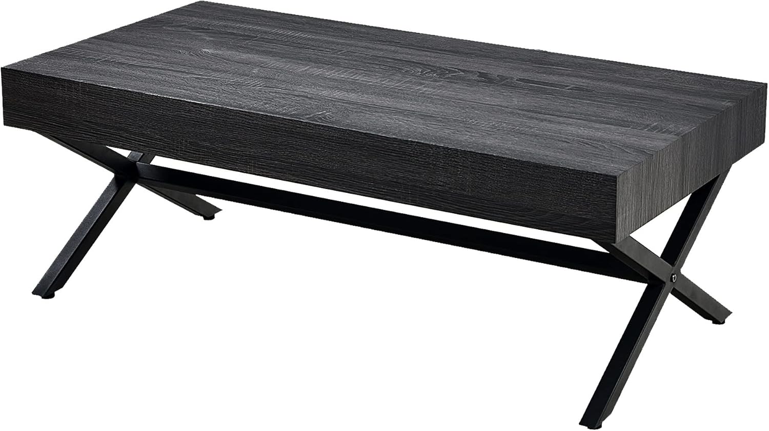 Industrial Coffee Table Rustic Wood and Metal Coffee Table for Living Room，Black Retro Central Table Cocktail Table，Rectangle Coffee Table Dark Grey : Home & Kitchen