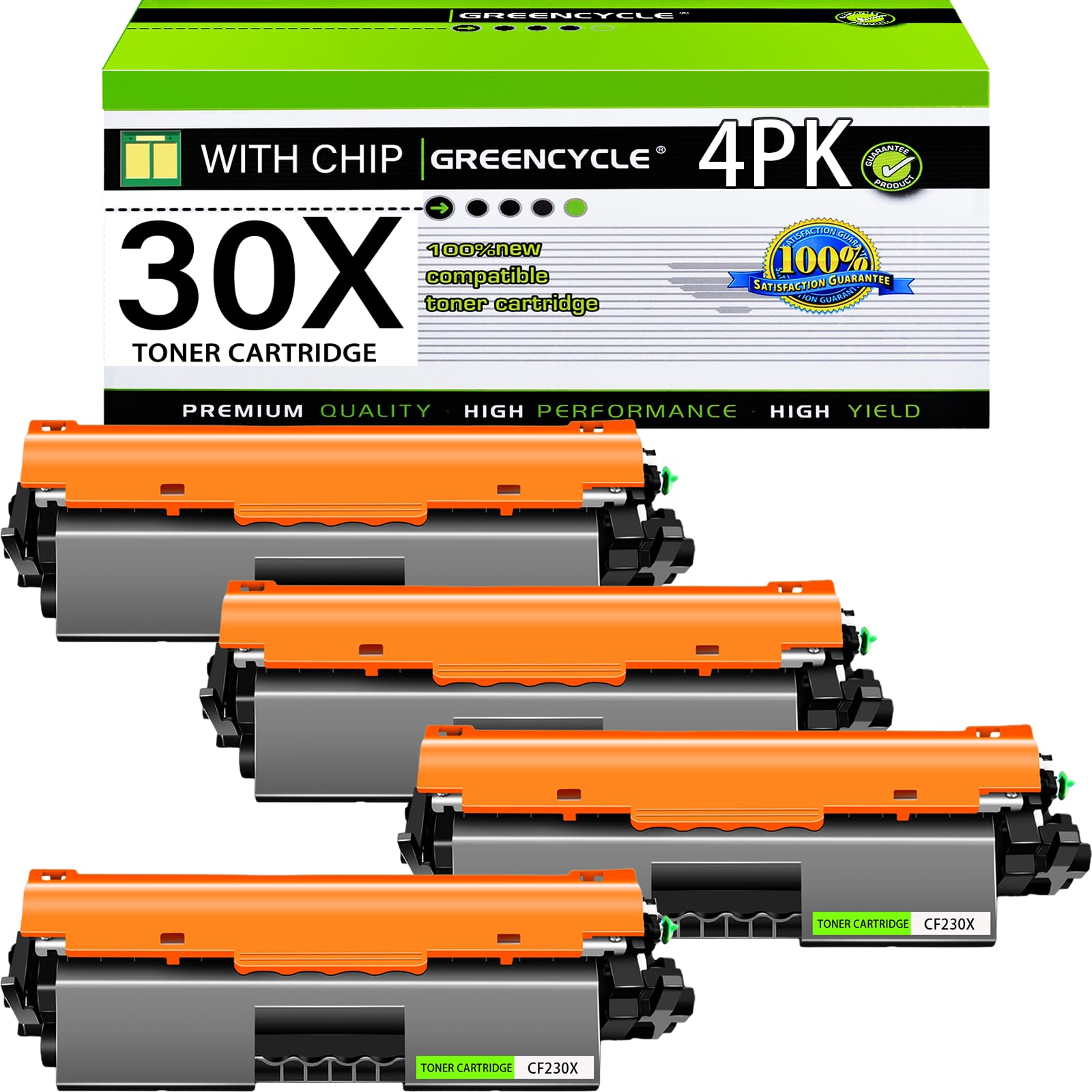 greencycle 30X CF230X Toner Cartridge Black 4 Pack Compatible for HP M203dw