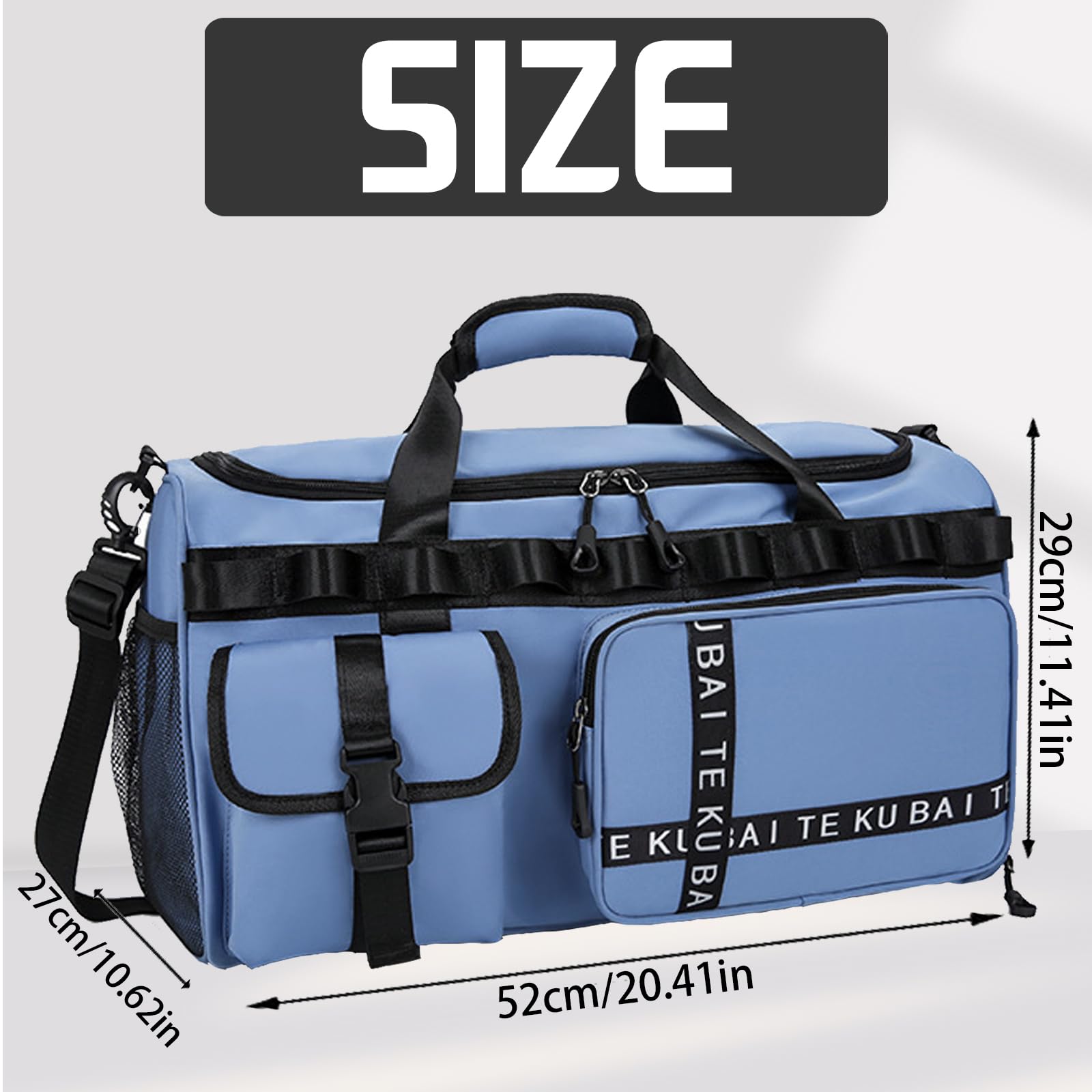 Reisetasche Damen Herren, 65L Wasserabweisende Sporttasche, Reise Tasche mit Schuhfach und Nassfach, Gym Bag, Handtasche, Umhängetasche, Schultertasche für Reisen, Fitness, Sport, Königsblau