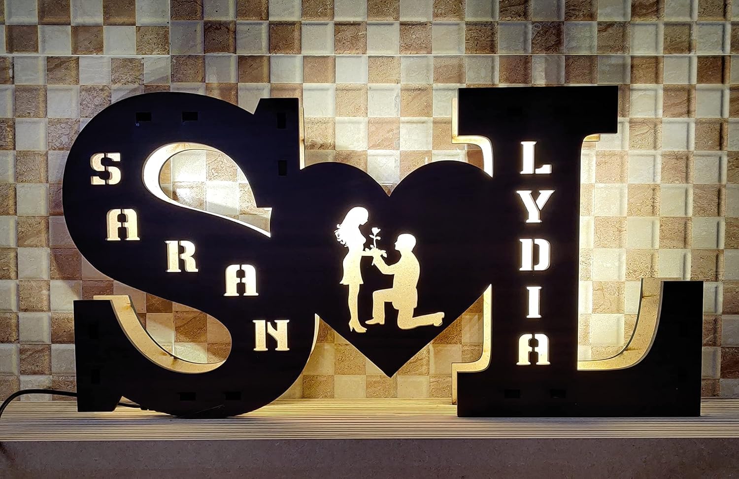 DESIGN ELLE Wooden Couple Led Lamp Personalised with Any Alphabet & Name (Pose)-image-45