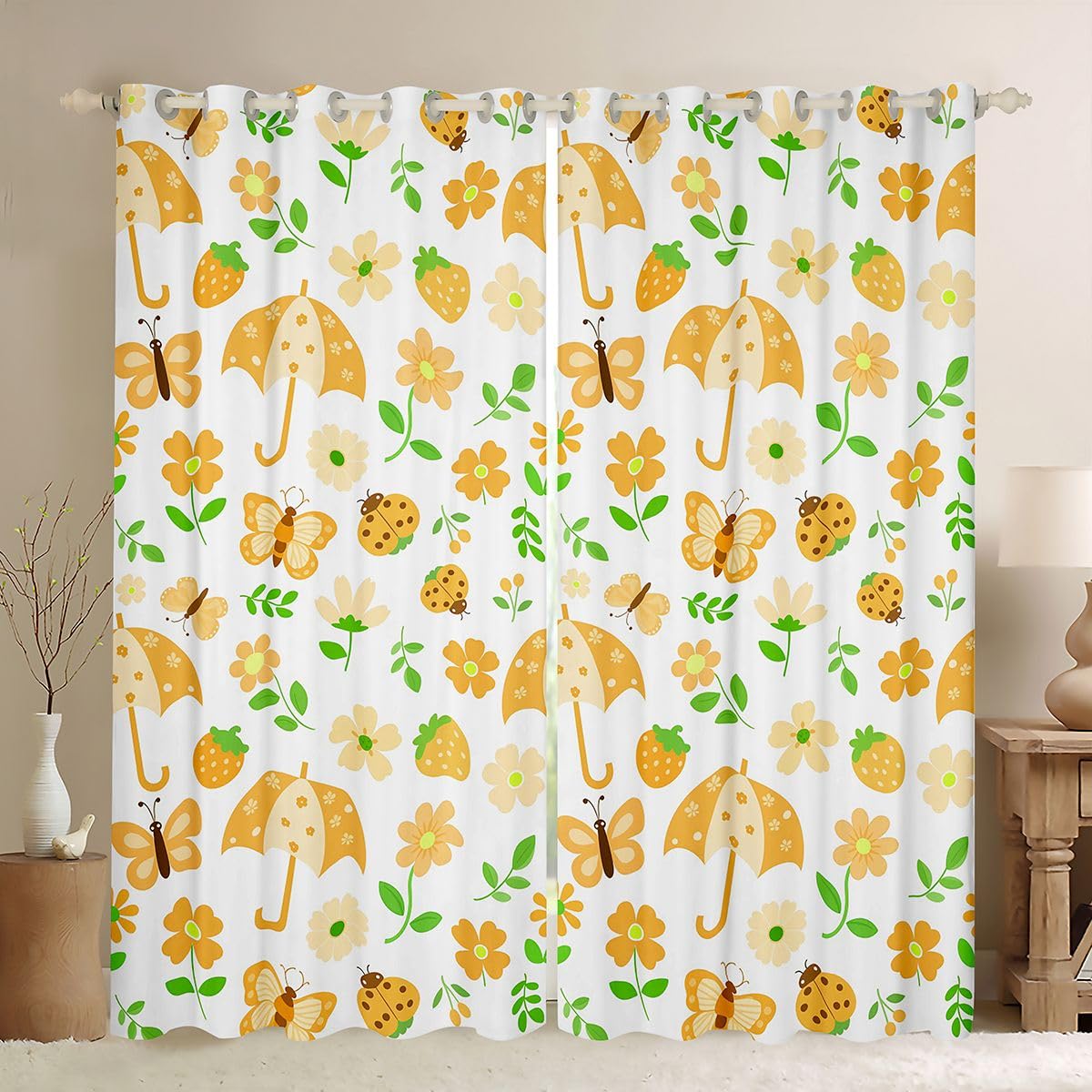 Rideau occultant jaune floral 140x175 cm pour chambre