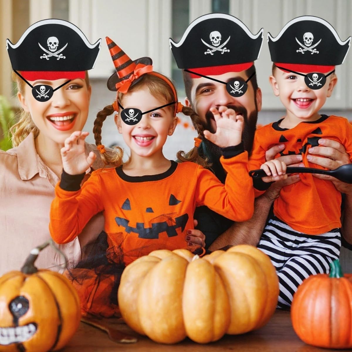 Pirate Costume Accessory Set with 4pcs Captain Hat Sash Belt Pirate Eye Patch for Halloween Role Play Party