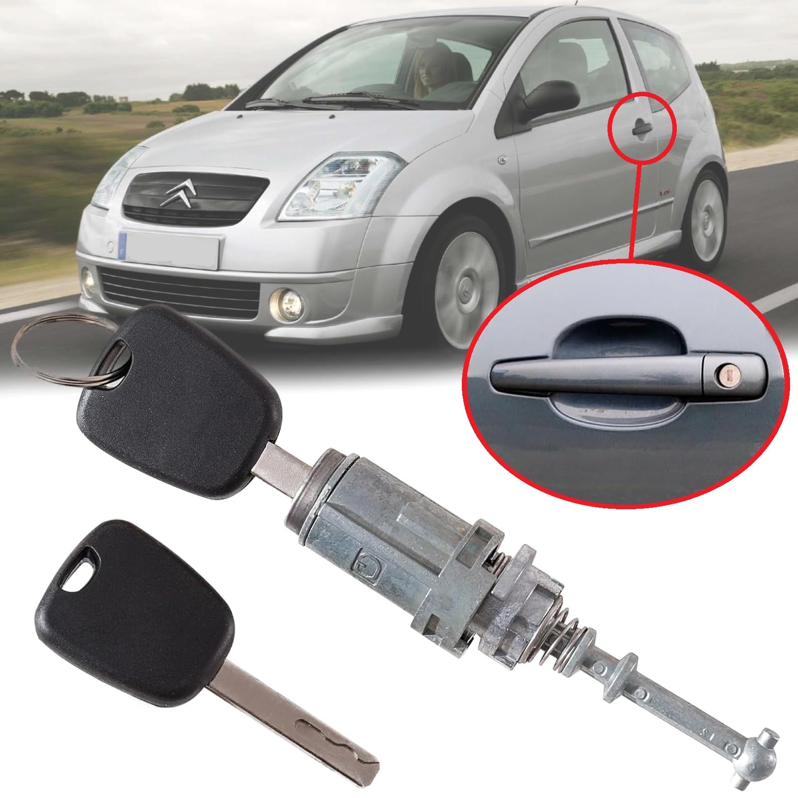 Twowinds - Bombín Compatible con Citroën C2, C3 - Cerradura Puerta Delantera Izquierda (lado conductor) - 9170T9 - Cilindro Cierre Llave