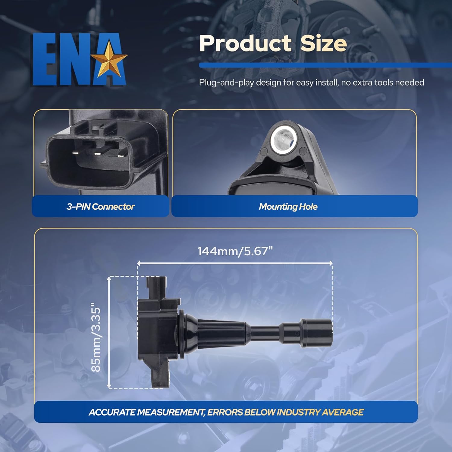 ENA Set of 4 Ignition Coil Pack 1.5 Compatible with Mazda 2 L4 1.5L 2011 2012 2013 2014 Coils Replacement for UF655 ZJ2018100 ZJ2018100A 48754