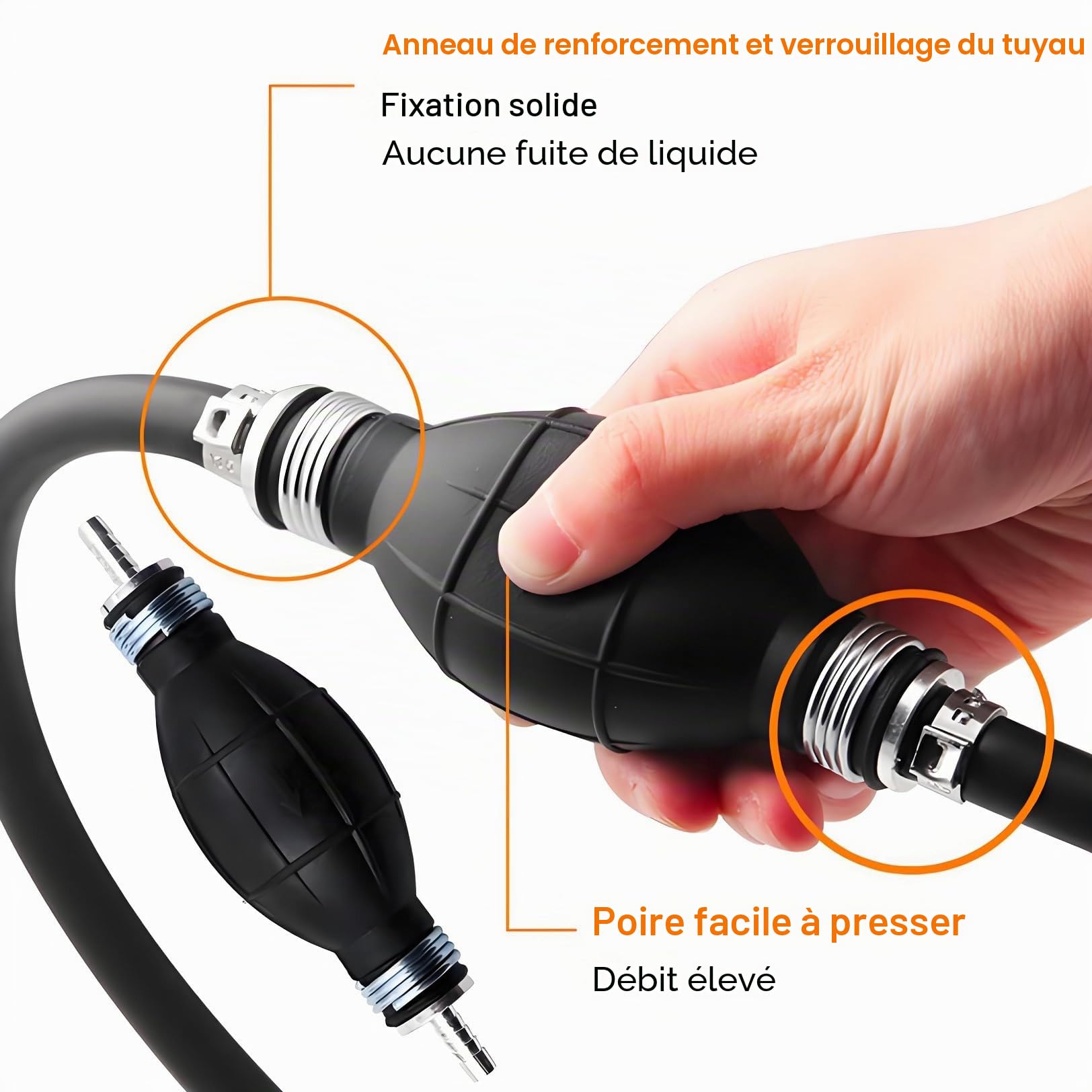 Pompe à main, pompe pour le transfert d'huile, essence, diesel et eau | Tuyau de 2m | Pompe à vide avec manche en caoutchouc | Idéale pour voiture, bateau, aquarium et jardin