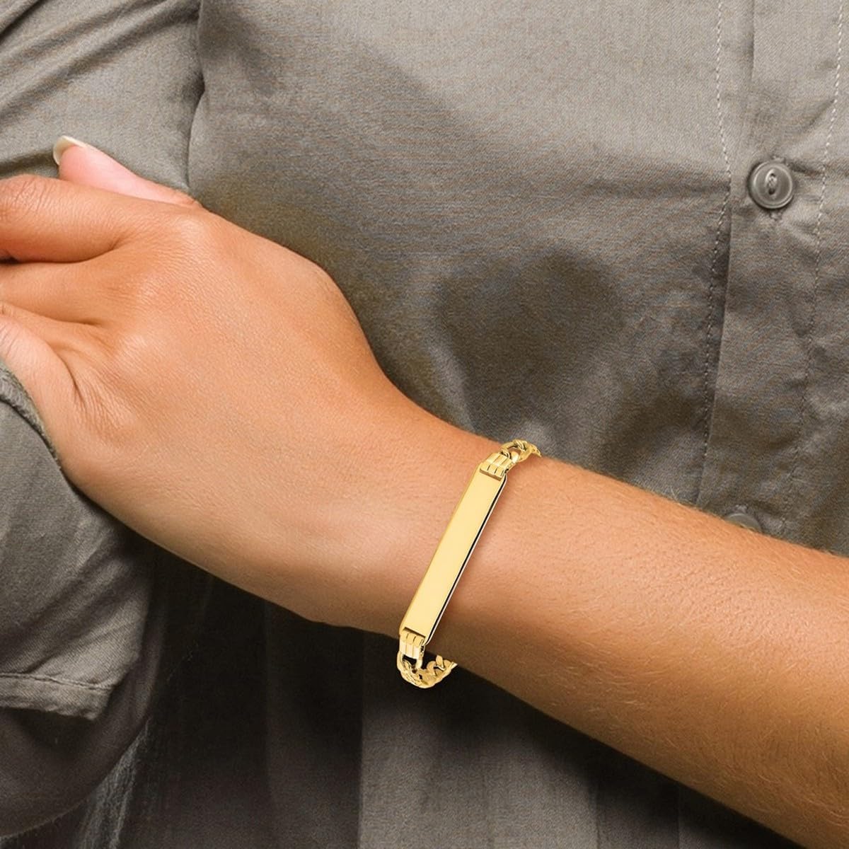 JewelryWeb 8.31mm 10k Yellow Gold Semi-solid Figaro Link ID Bracelet Identification Bracelet for Women