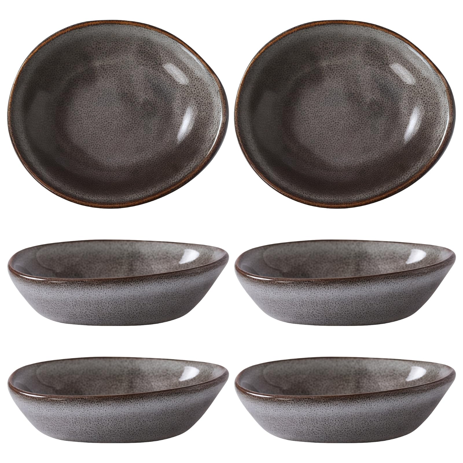 Handgefertigtes 6-teiliges Keramik-Dip-Schüssel-Set, grau glasierte Snack-Schalen, kleine Vintage-Saucenbecher, spülmaschinen- und mikrowellengeeignet